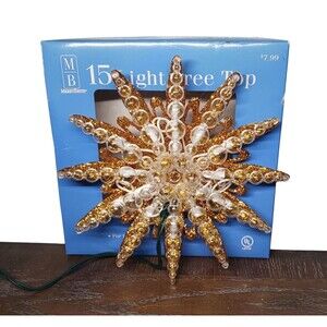 NEW Vtg Merry Brite Gold Glitter & Clear Bubbles 15 Light Christmas Tree Topper